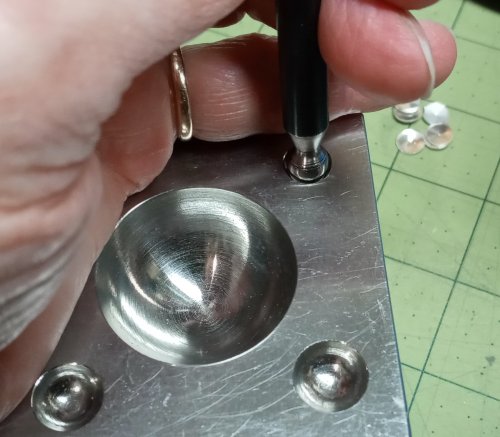 Judy Larson's Domed Stud with Drop Loop - , Metalwork, Cutting, Cutting Tool, Cutters, How To Punch Holes, Hole Punching, Punch A Hole, Stamping, Stamps, Butane Torch, Soldering, Solder, starting with a dapping block 